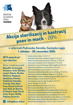 Plakat akcija sterilizacij in kastracij psov in mačk